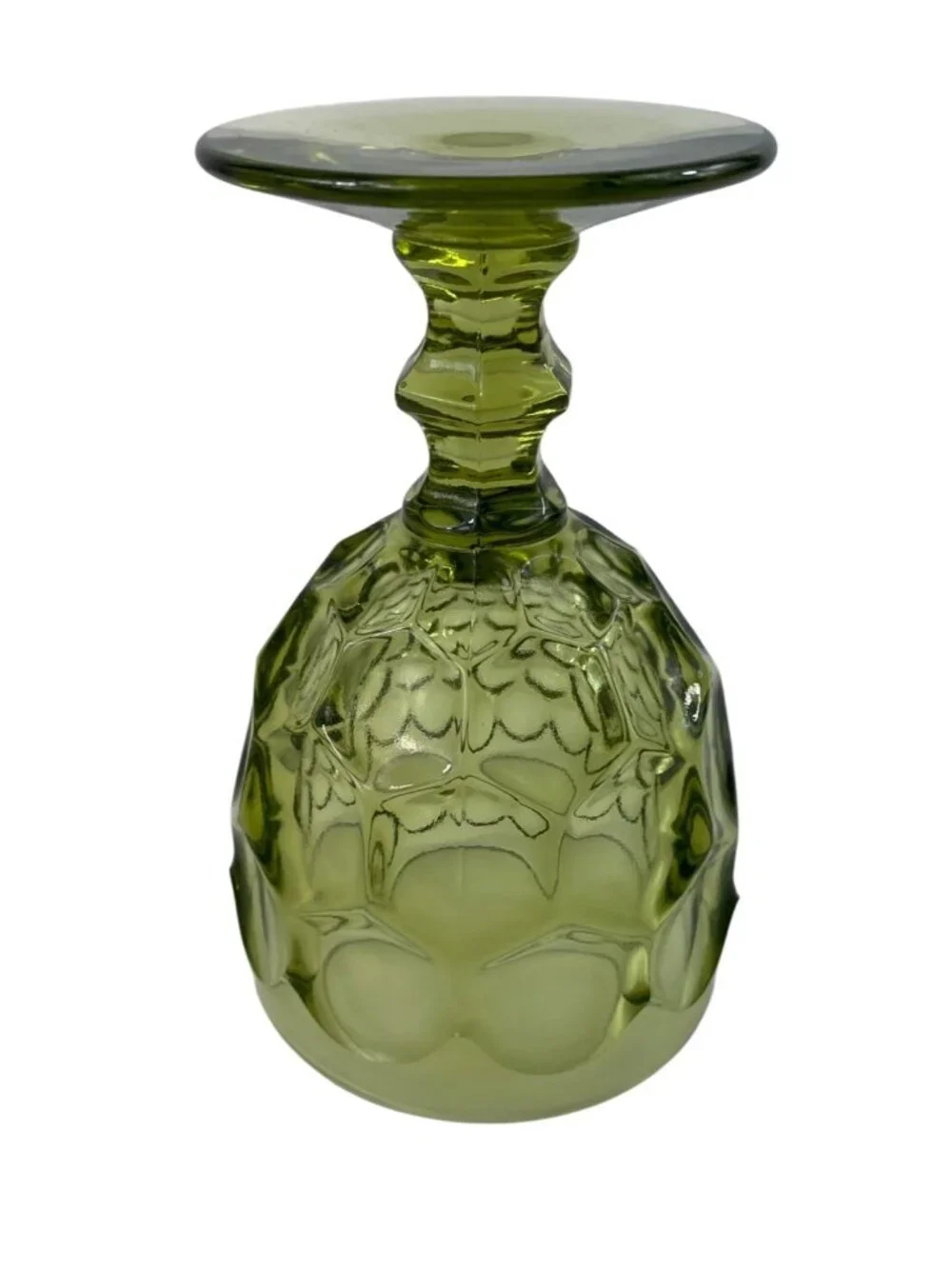 Vintage Imperial Glass Provincial Avocado Green Thumbprint Water Goblet
